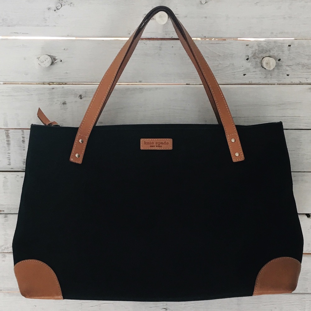 Kate Spade black canvas camel leather satchel bag
